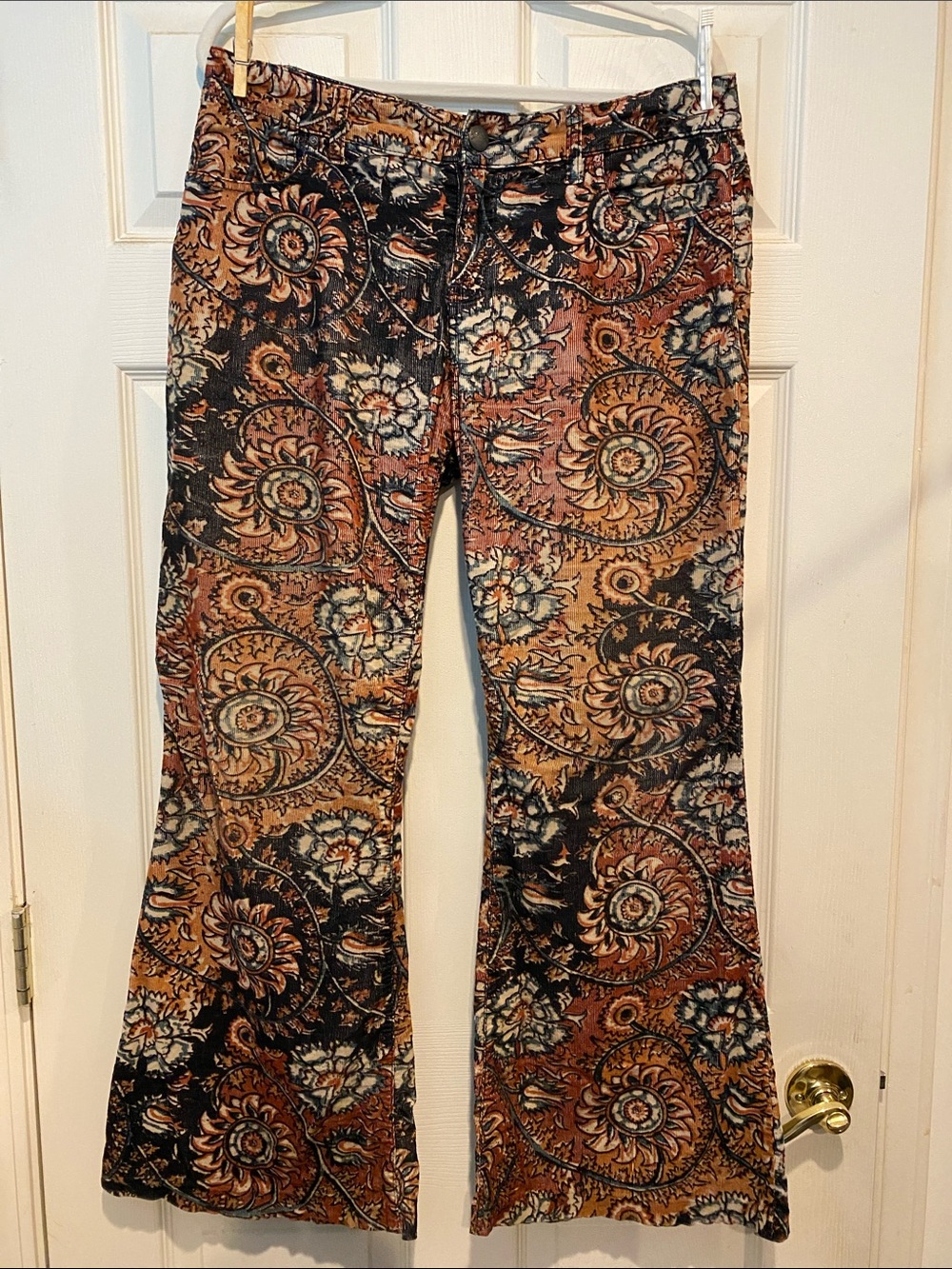 Free People Orange and Navy Patterned Corduroy Jeans